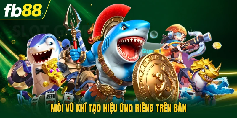 Bắn Cá Săn Boss Theo Dõi Thanh Năng Lượng Chuẩn Xác 2026 2 Mỗi vũ khí tạo hiệu ứng riêng trên bàn